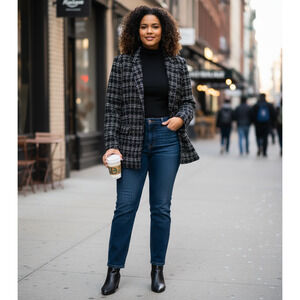 The Drop Blake Long Blazer XL Black Boucle – Preppy, Glam, Minimalist